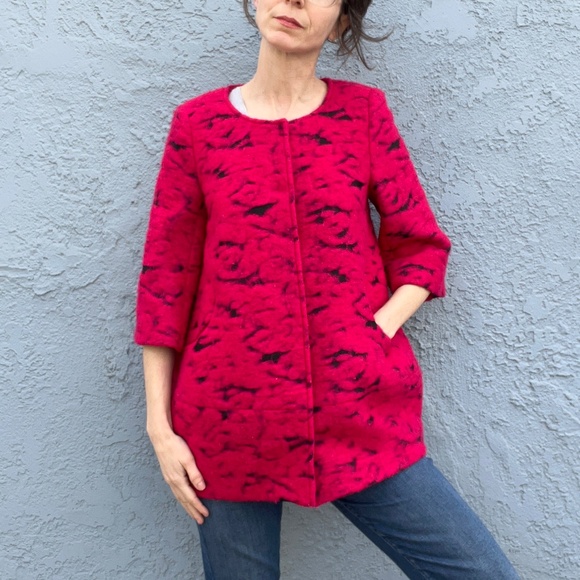 Y2k Hot Pink Cocoon Coat Boiled Wool Paris Fashion Size Medium - Picture 3 of 11